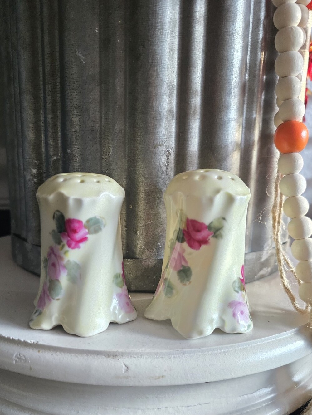 Cream Floral Porcelain Salt and Pepper Shakers